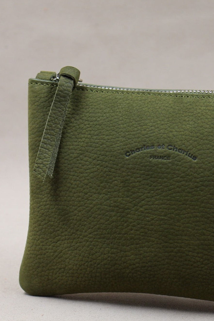 Trousse cuir nubuck kaki