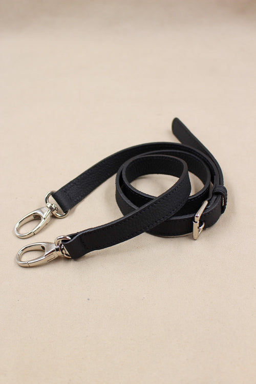 Bandoulière cuir grainé couleur noir, mousquetons