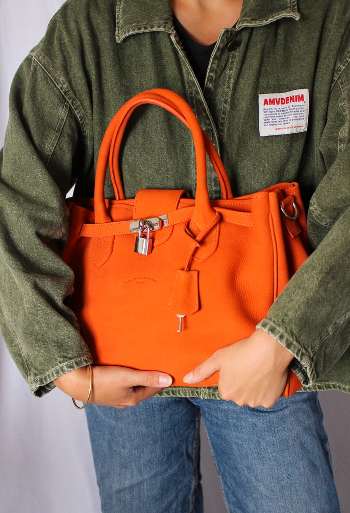 Sac nubuck orange toucher velours