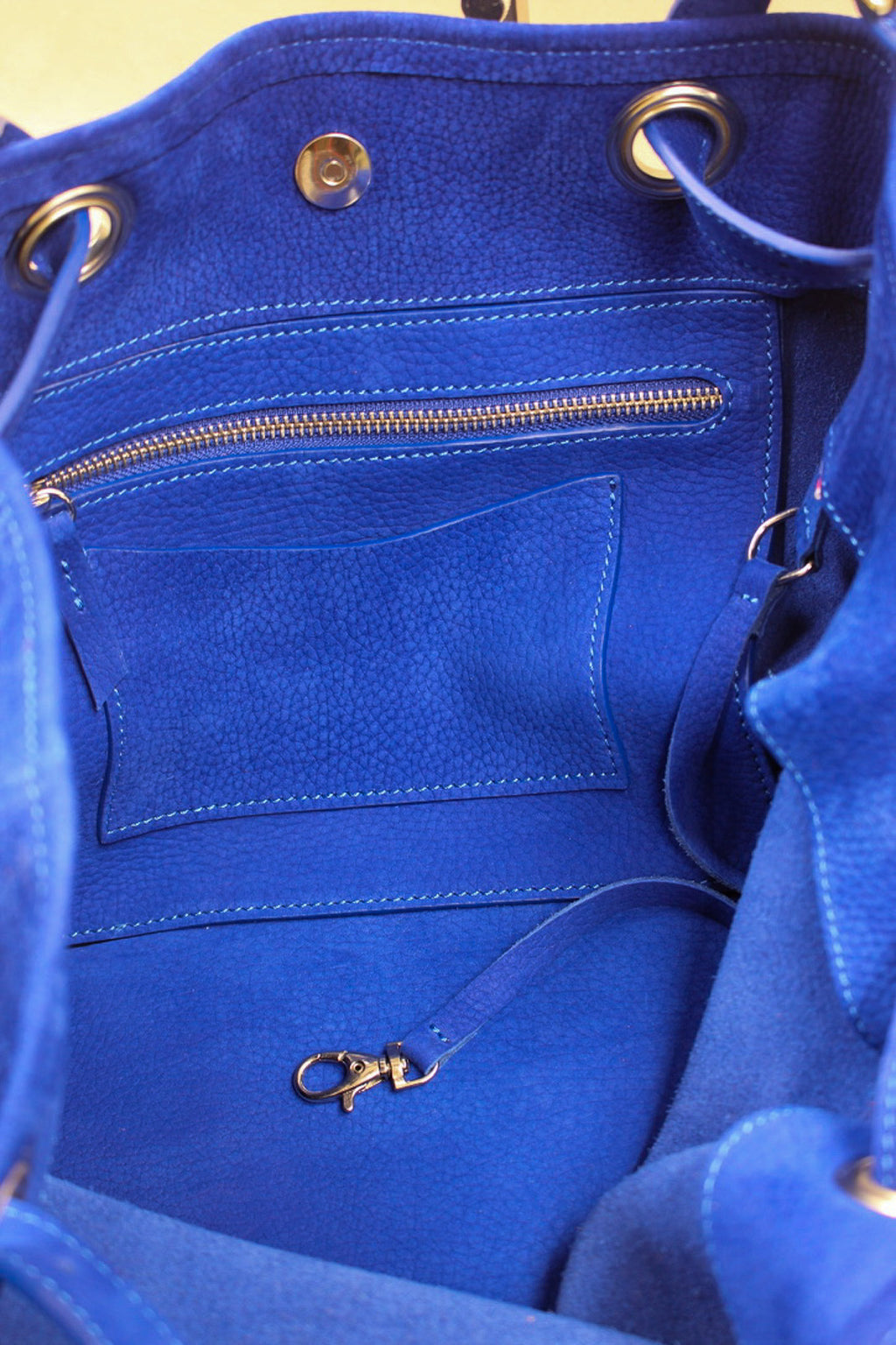 Tote bag cuir nubuck bleu