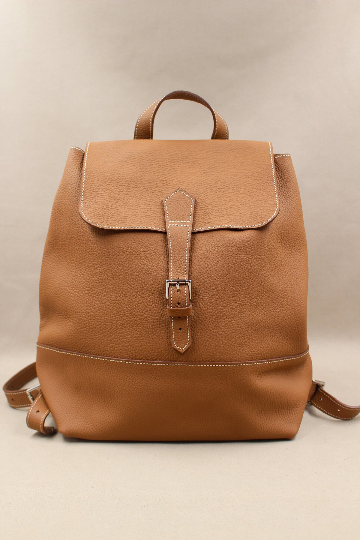 Sac à dos cuir grainé marron made in France