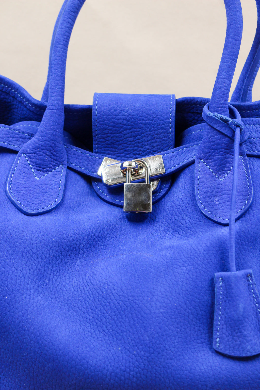 Cabas cuir nubuck bleu bandoulière amovible 