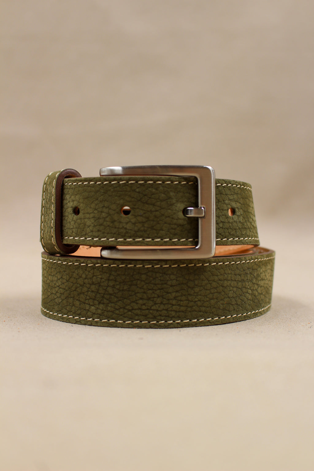 Ceinture 4004 cuir taurillon nubuck kaki