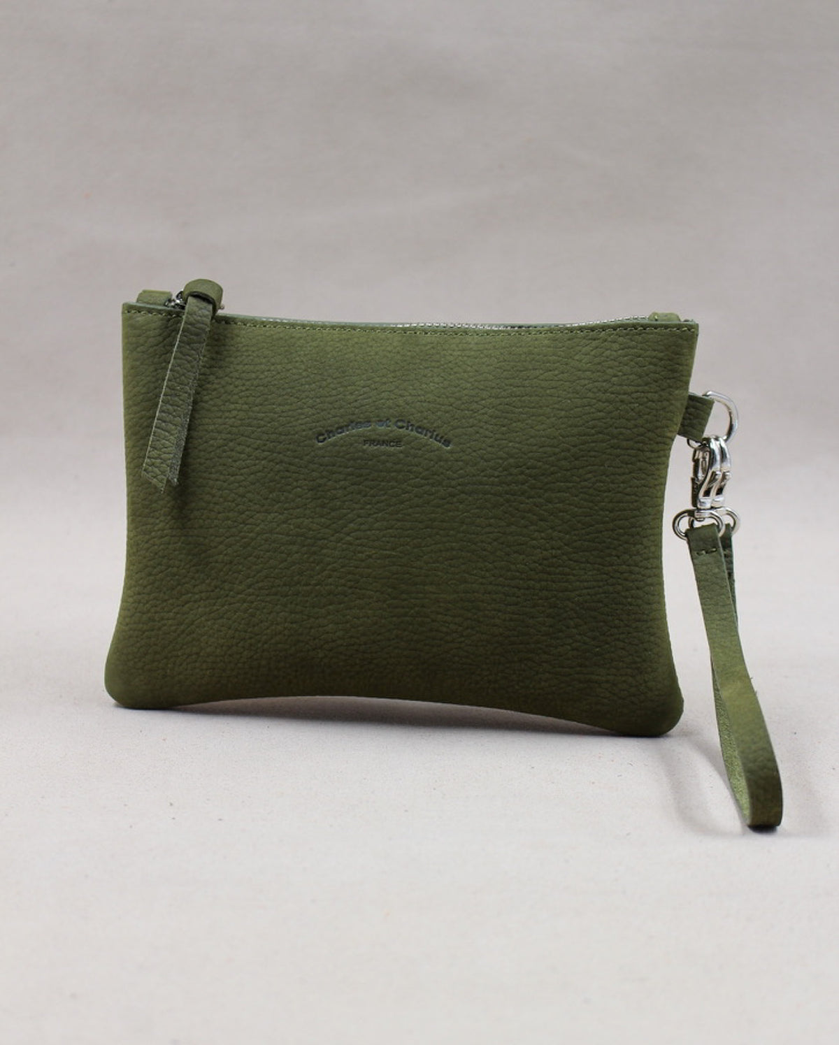 Trousse cuir nubuck taurillon kaki