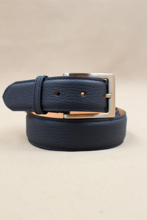 La Ceinture cuir grainé bleu marine, ceinture élégante 35mm artisanale made in France