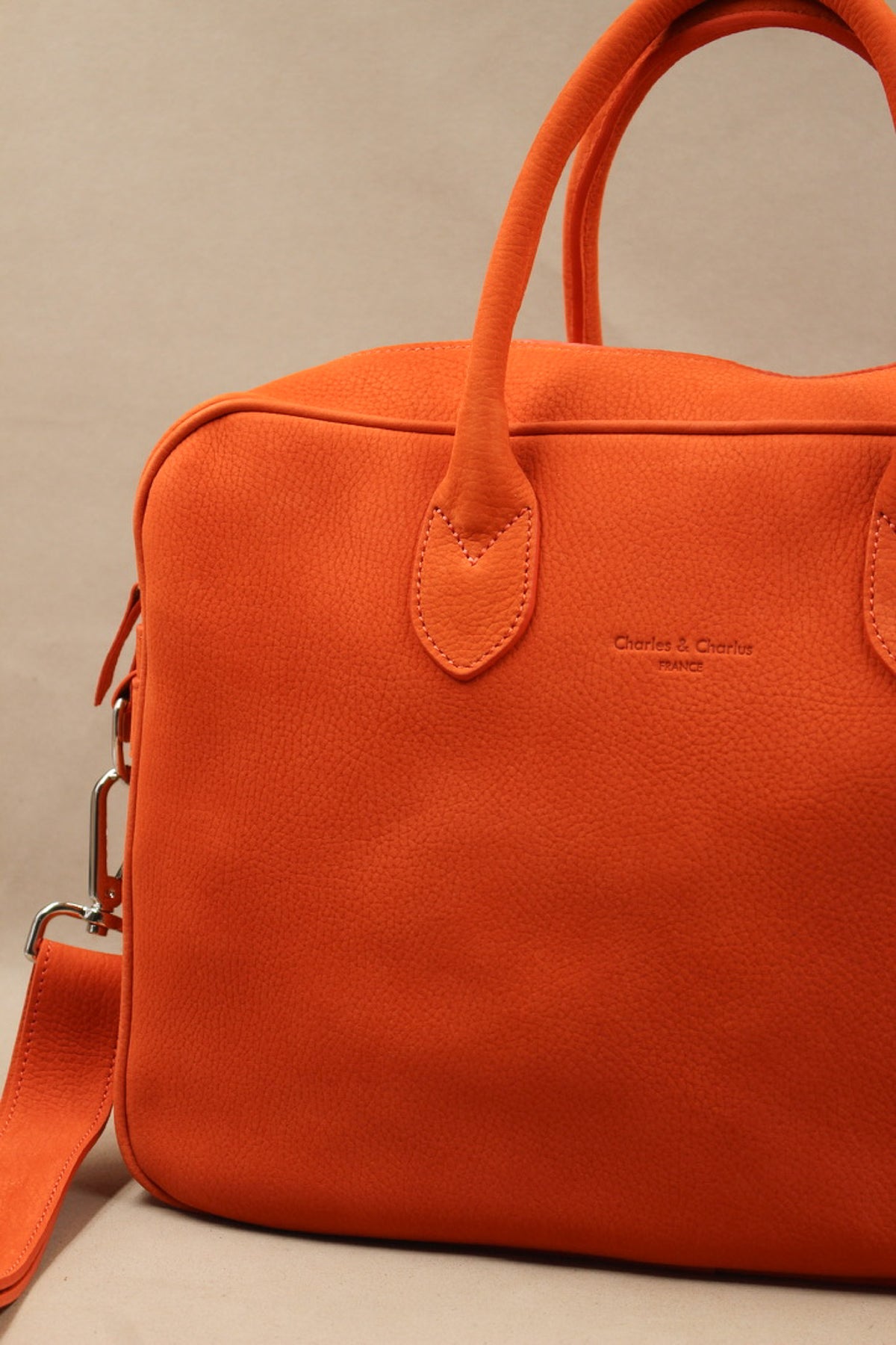 Cartable cuir nubuck taurillon orange