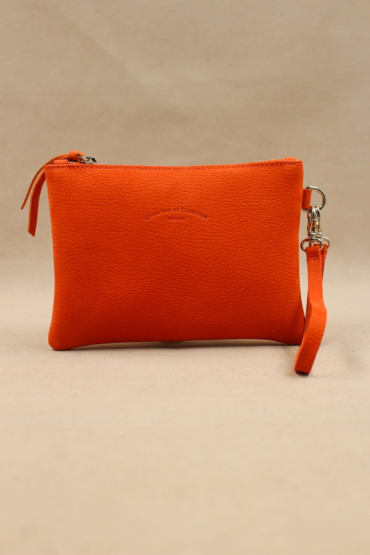 Trousse orange cuir nubuck compact, accessoire