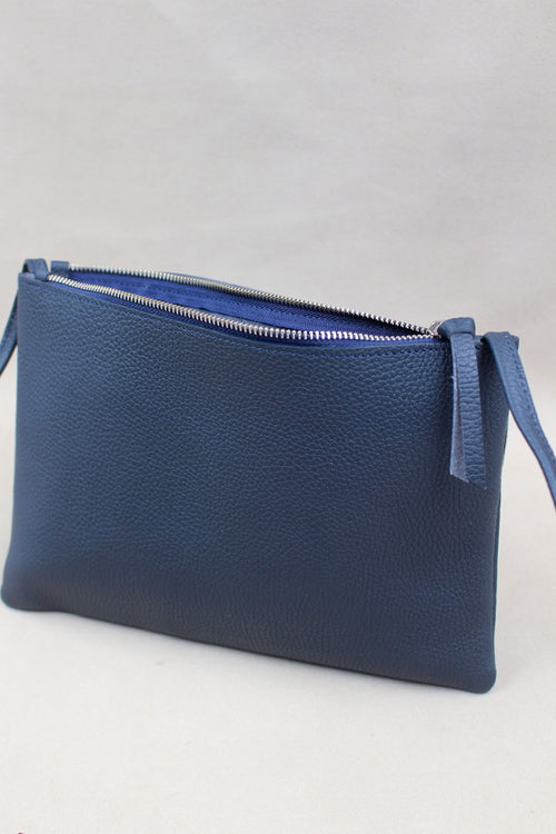 Trousse cuir taurillon grainé bleu marine made in France