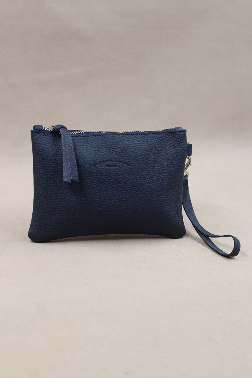 Trousse cuir grainé bleu marine taurillon made in France