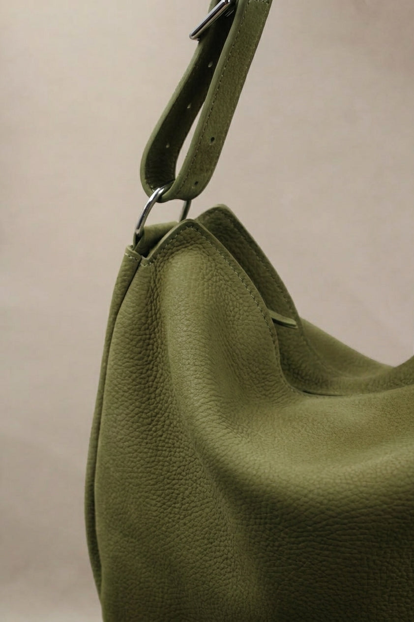 sac hobo kaki fermeture zip fabrication artisanale à Mazamet