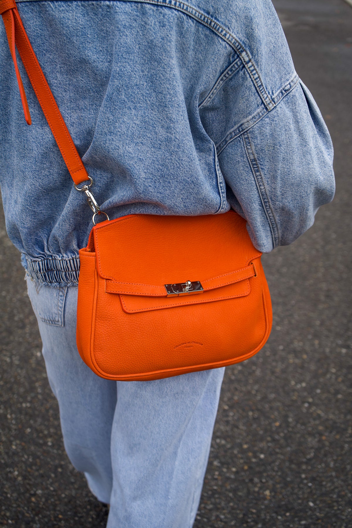 Sac bandoulière en cuir grainé orange